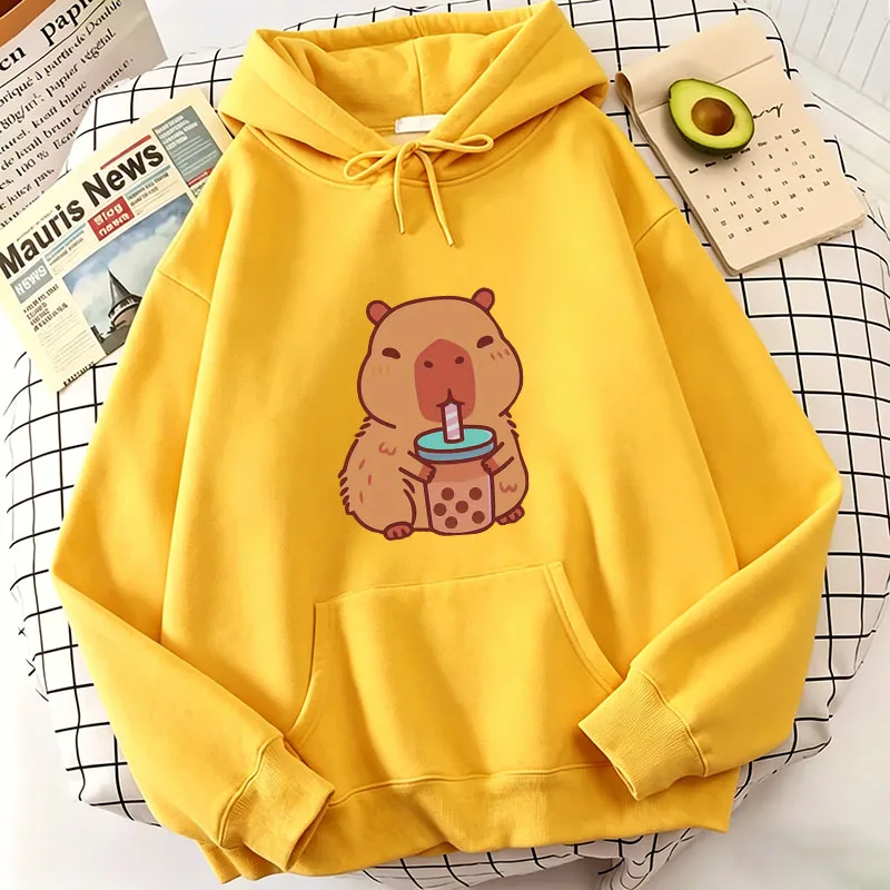 Capybara Cartoon Damen Hoodie Grafikdruck Herbst Kawaii Sweatshirt Langarm Bequemer Lässiger Pullover Weicher Süßer Damen Hoodie – Detail 8