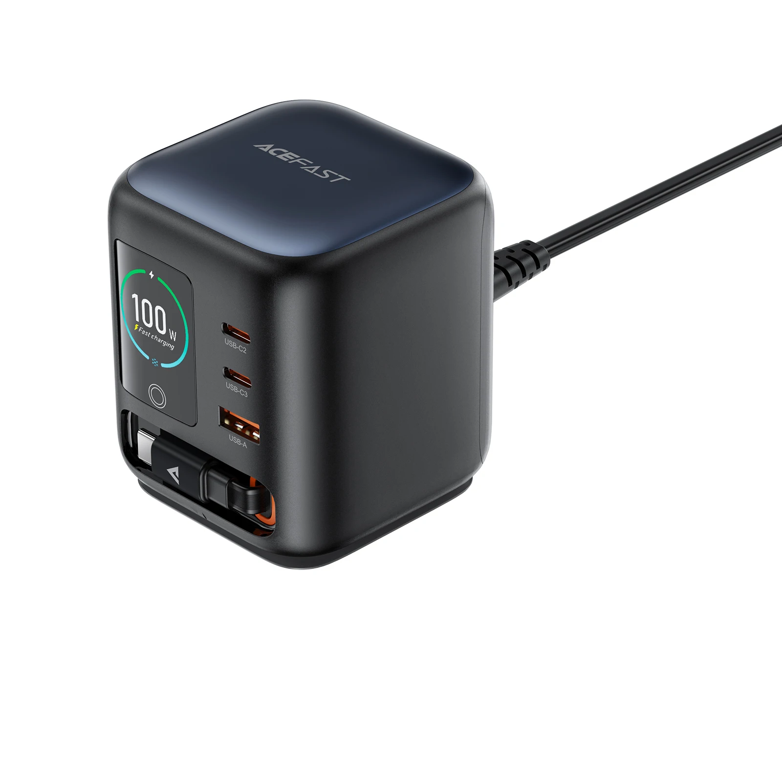Szybka ładowarka ACEFAST 100W GaN z inteligentnym wyświetlaczem TFT, stacja ładująca na biurko z wysuwanym kablem USB C do iPhone 17 — zdjęcie produktu 7