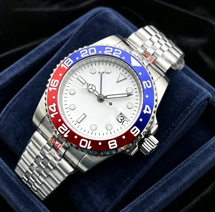 GMT Man Watch NH34A Movement world time watchs White Dial Ceramic Bezel Blue GMT Hand Luminous 100m Waterproof Stainless Steel