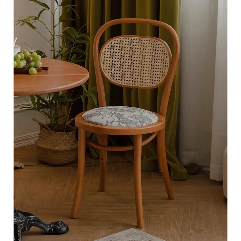 의자 프렌치 솔리드 우드 라탄 다이닝 체어 레트로 모던 레스토랑 의자 중세풍 책상 의자