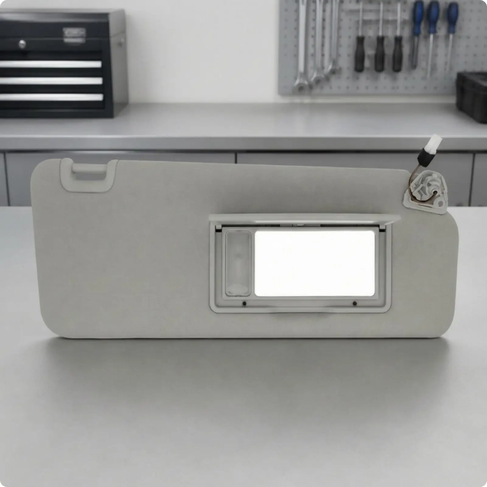 Gray PVC Sun Visor Replacement for Fullsize SUV with Clip Mounting and Vanity Mirror for Driver Comfort