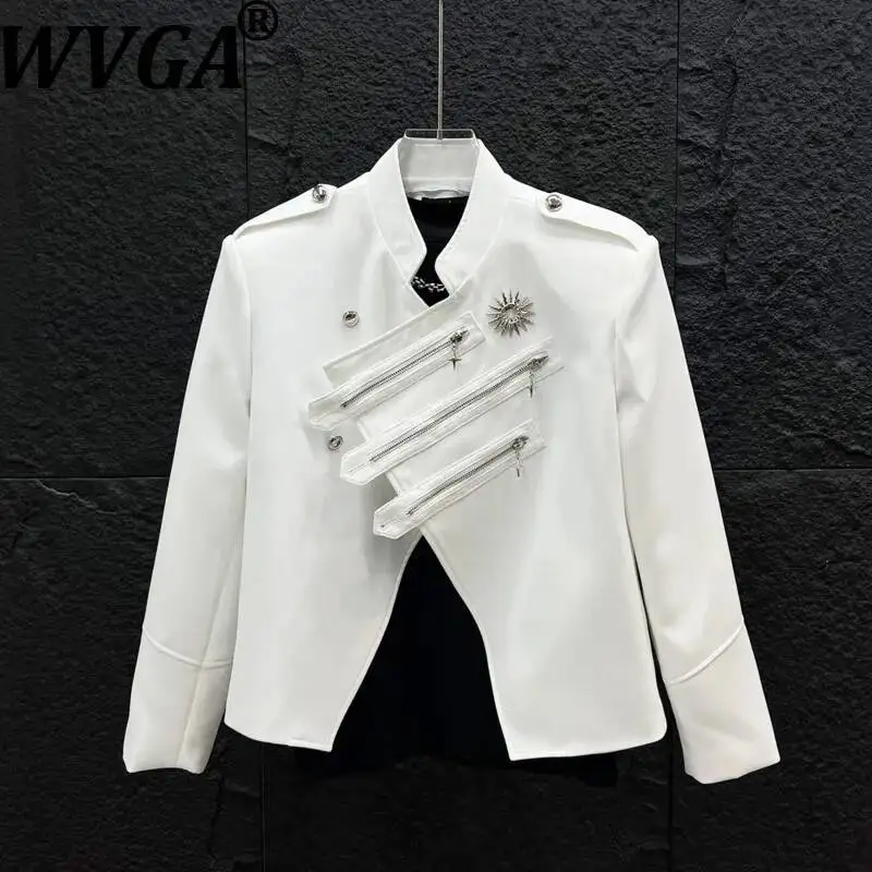 WVGA Spring Autumn New Men High-end Heavy Deconstructed Short Jacket Diagonal Buttons Unique Style Casual Metal Coats Ins W25563