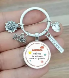 New Merci Maitresse Teacher Keychain 25mm Glass Dome Thank You For Your Keychain Teacher'S Day Gift Jewelry Gift