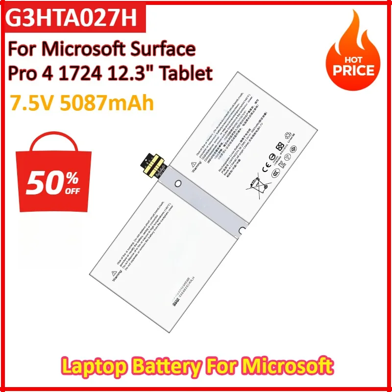 

7.5V 5087mAh New G3HTA027H DYNR01 Laptop Battery For Microsoft Surface Pro 4 1724 12.3" Tablet High Quality