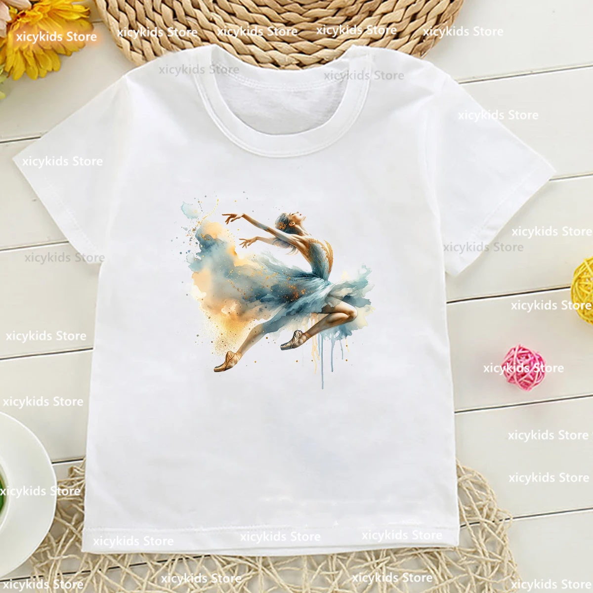 Ballet Dancer Tshirt Girls Fashion Aesthetic Girl Dance Costume Tshirt Summer Harajuku Kids Tshirt Cute Girl Clothes 1-15 Years