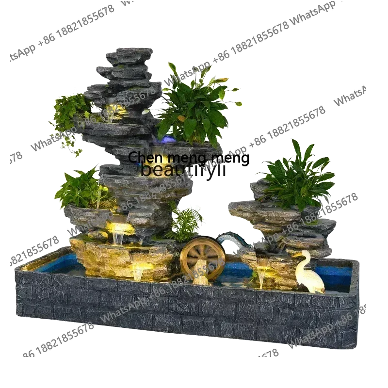 smt7486 new Corridor Garden Courtyard Artificial Mountain and Fountain Fish Pond Landscape Waterscape Fortune Fengshui Wheel Dec