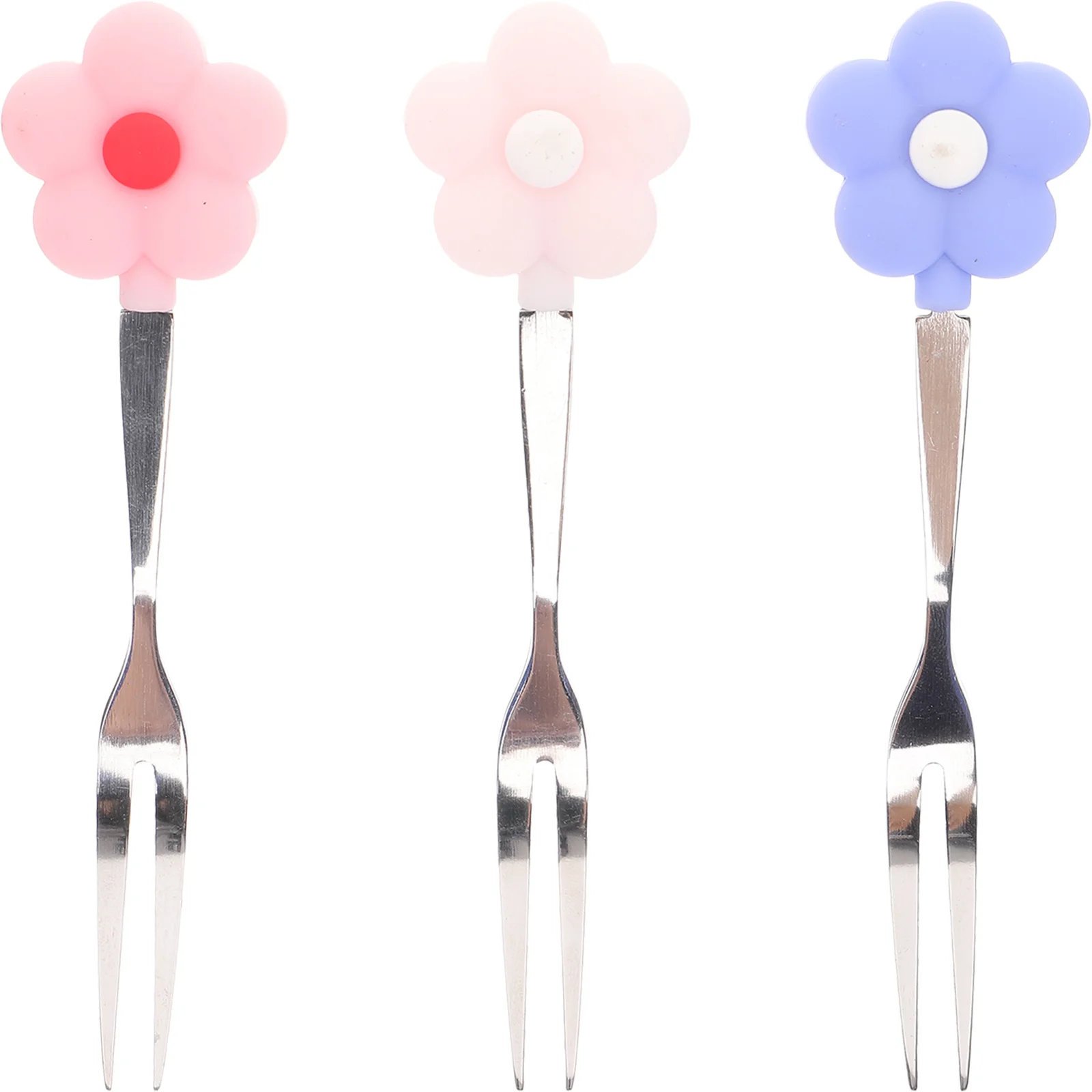 

3Pcs Fruit Fork Stainless Steel Silicone Handle Mini Dessert Forks Kitchen Party Appetizer Tools Fruit Fork Cocktail Forks