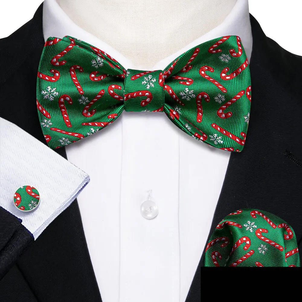 Bowtie for Men Solid Green Bow Tie Plaid Silk Bowtie Set Handkerchief Cufflinks Checked Bows Self-Tied Tie Barry.Wang Wholesale