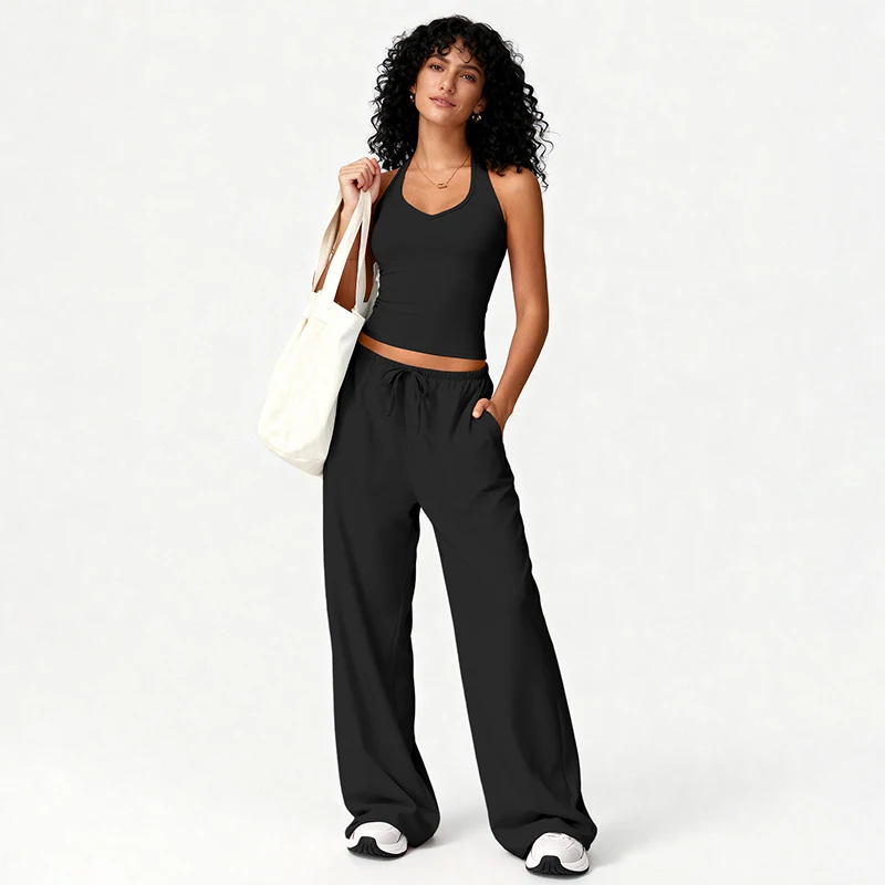 2PCS Elegant Solid Color Fitness Sports Clothes Women Quick-Drying Workout Suit Woman Loose Fit Gym Push Up Pilates Yoga Set