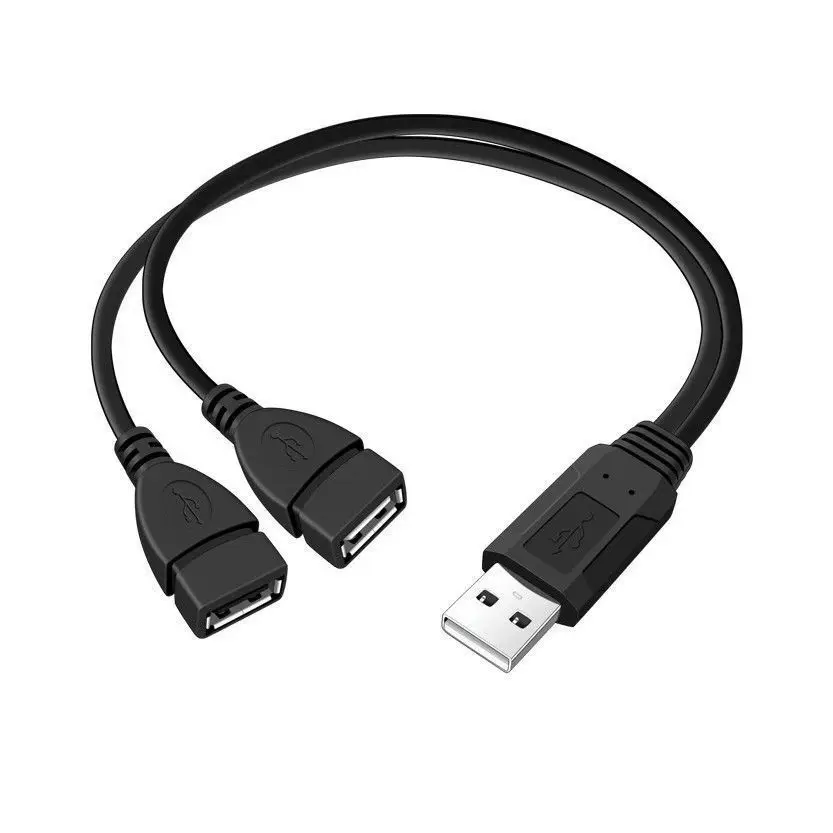 1 enchufe macho a 2 enchufes hembra USB 2,0 línea de extensión Cable de datos adaptador de corriente convertidor divisor Cable USB 2,0 15/30cm