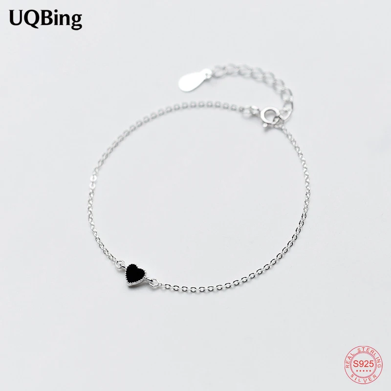 Drop Shipping Real 925 Sterling Silver Black/Red Heart Charm Bracelets for Women Authentic Silver Bracelets