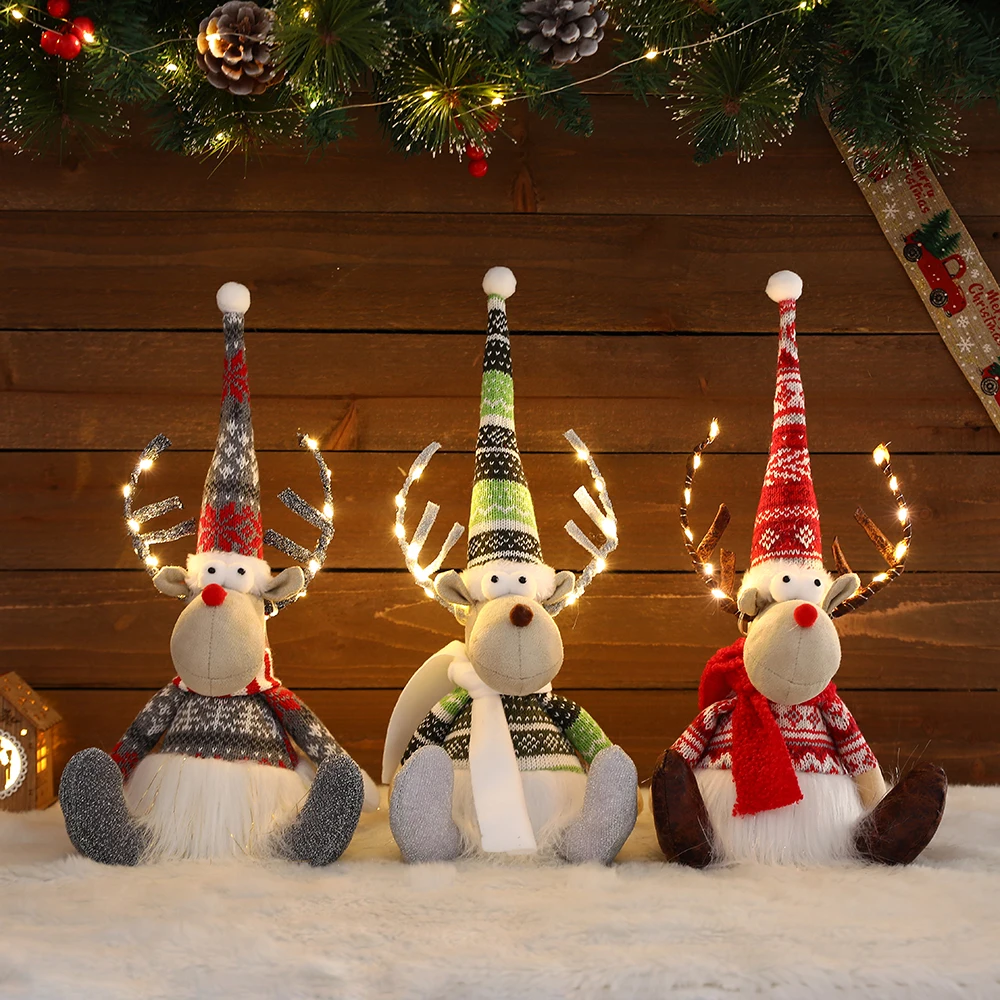 Christmas Elk Decoration Large Standing Handmade Plush Doll with Retractable Spring Legs for Christmas Tree Ornaments New Year
