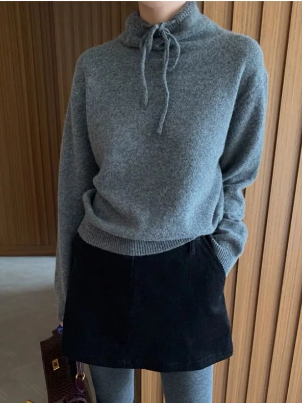 

Chic High Collar Sweater Women's Loose Fit Vintage Sle Knitted Top Soft Cozy Overhead Design Autumn Winter New Arrival