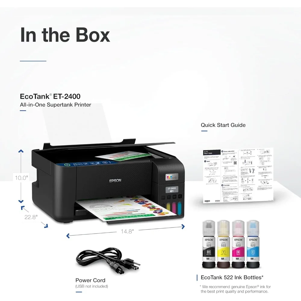 EcoTank ET-2400 Wireless Color All-in-One Cartridge-Free Supertank Printer with Scan and Copy – Easy, Everyday Home Printing