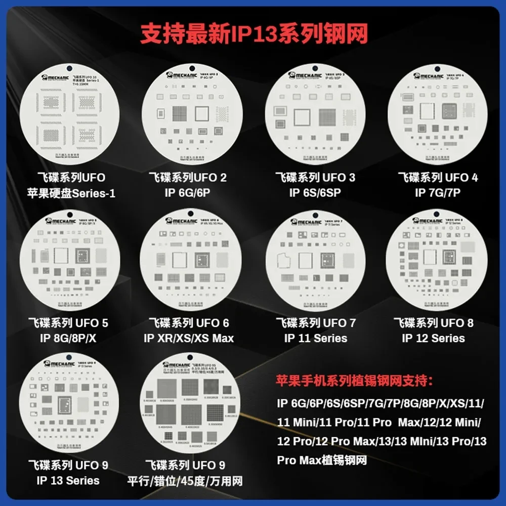 MECHANIC-UFO LCD Screen Reballing Stencil,Steel Mesh,Square Hole iPhone11/11ProMax,iPhone12,iPhone13Mini,iPhone13,iPhone13ProMax