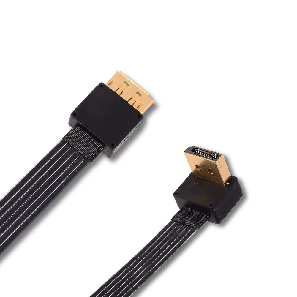 90 Degrees Elbow DP 1.4 Male To Female Flat Cable 2K 165Hz 4K 144Hz Displayport for HDR/DSC Signal Ultra-thin Flat Silver-plated
