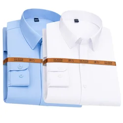 Stretch dark blue men formal long-sleeved shirts, business casual wear thin breathable high-quality slim work clothes wholesale
