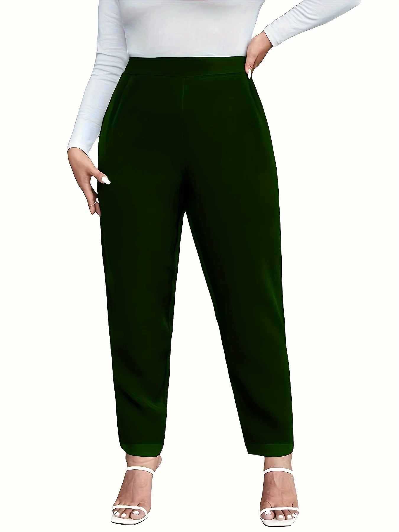 2024 autumn - winter new style women\'s plus - size knitted fabric casual commuting gentle - temperament straight - leg pants.