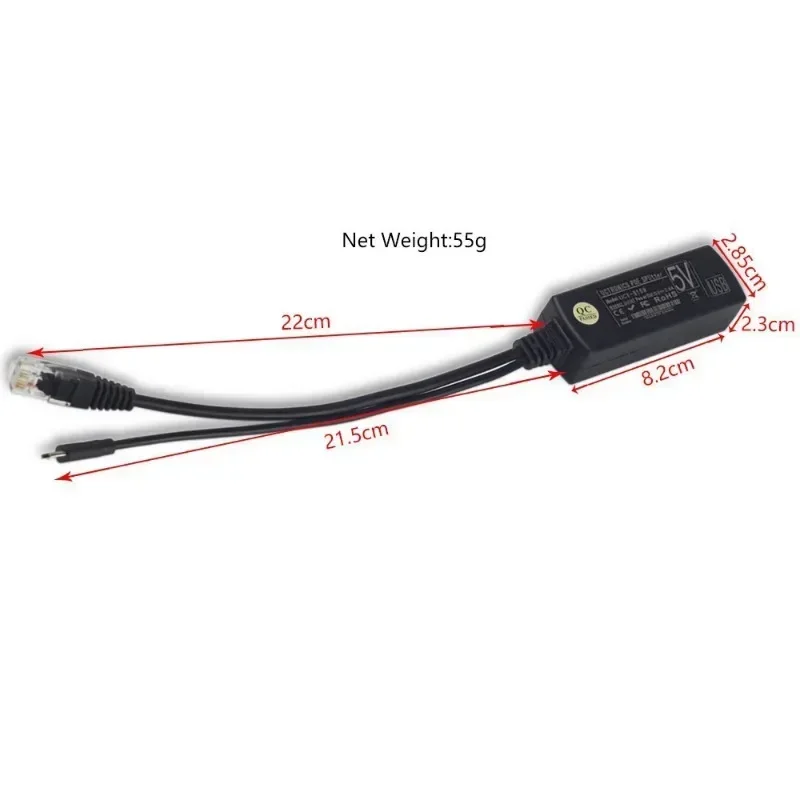 2.5KV Anti - Interference 12W 2.4A 48V To 5V Active POE Splitter Micro USB Plug For Raspberry Pi CCTV