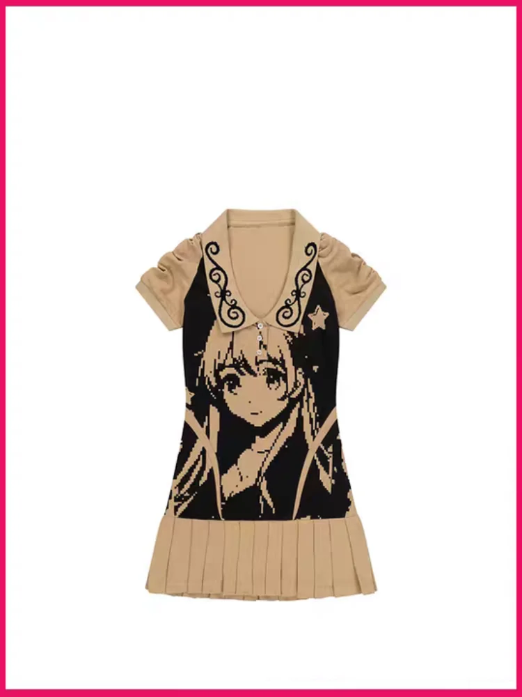 ثقافة فرعية يابانية ريترو هاراجوكو كارتون أنيمي فتاة جميلة مطبوعة فستان بأكمام قصيرة الاتجاه الأمريكي فستان فتاة حار ايمو