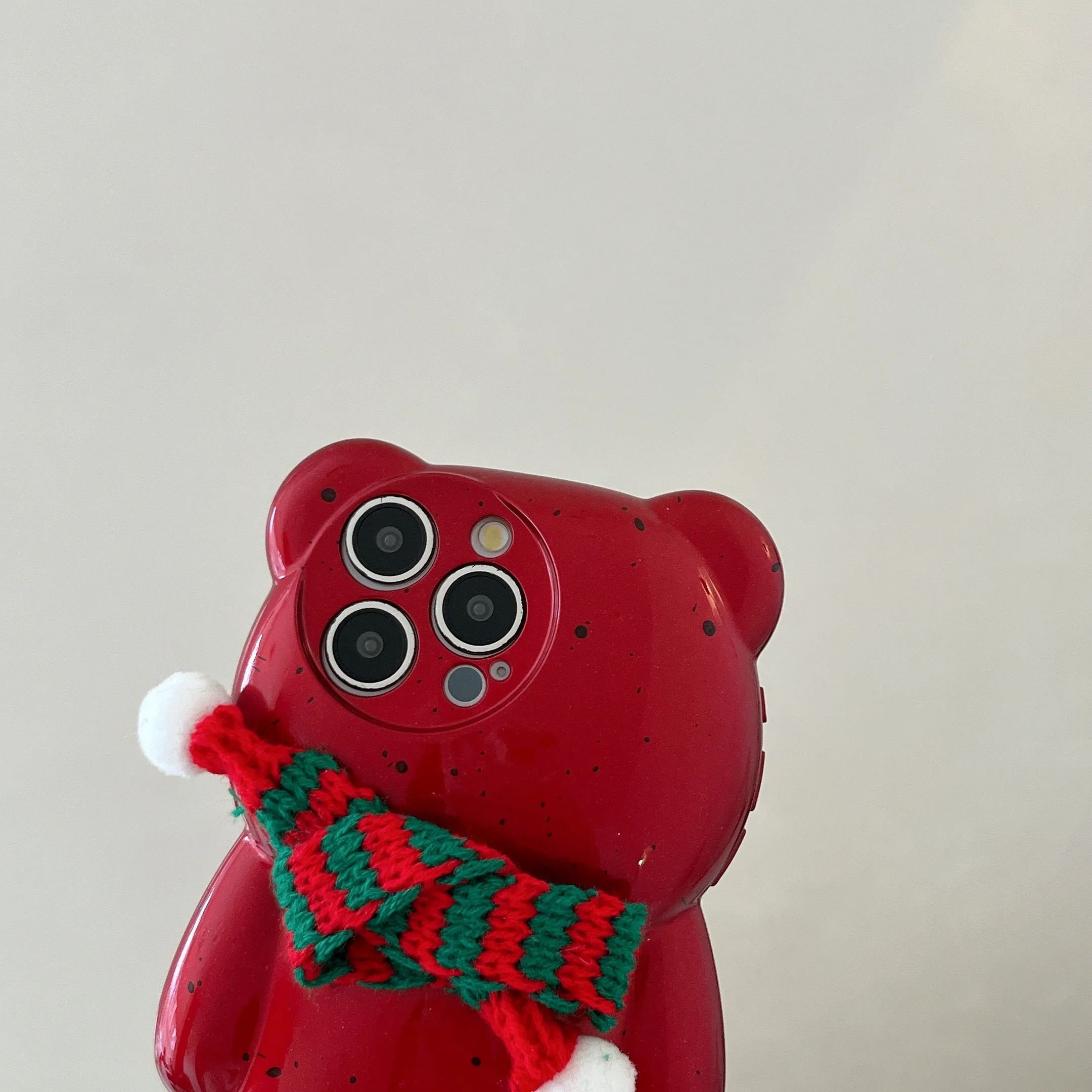 Merry Christmas 3D Cute Bear Shaped Winter Scarf Phone Case for iPhone 12 13 14 15 16 Pro Max Red New Year Soft Cover Xmas Gifts image 3