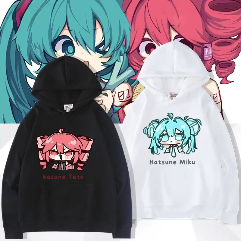 

Толстовка с капюшоном на флисовой подкладке с аниме-принтом Miku Teto, повседневная уличная одежда для студентов, осенне-зимняя модная свободная модель