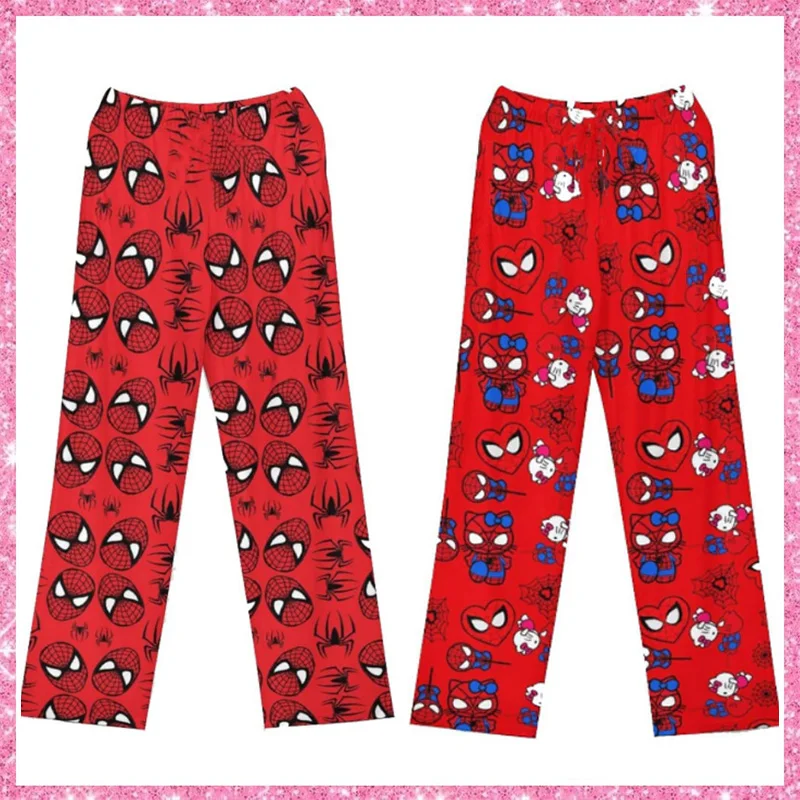 Disney-pijama holgado de algodón para hombre y mujer, pantalones de Spiderman, ropa de dormir para primavera y verano