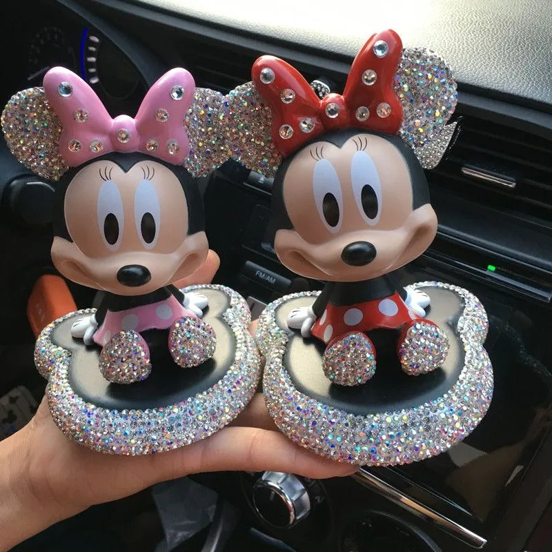 

Mickey Mouse Diamond Set Car Ornament Disney Cartoon Anime Character Minnie Mouse Doll Shaking Head Accessories Kawaii Gift