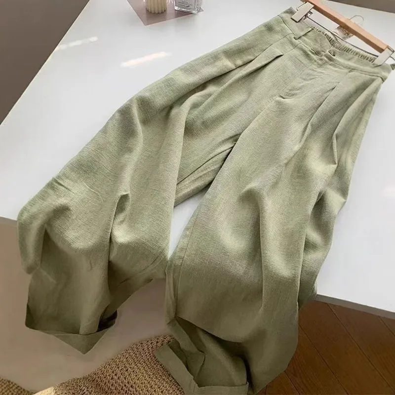 

Spring New High Waist Wide Leg Pants Women Solid Color Straight Cut Trousers Stylish Loose Casual Pants Leisure Style Women Pant