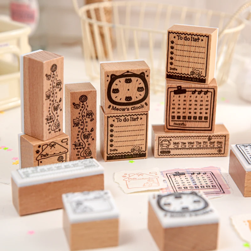 Journal GO chat mignon tampon en bois pour bricolage estampage indésirable Journal étiquettes cartes Scrapbooking Meow sceau artisanat loisirs tampon Standard