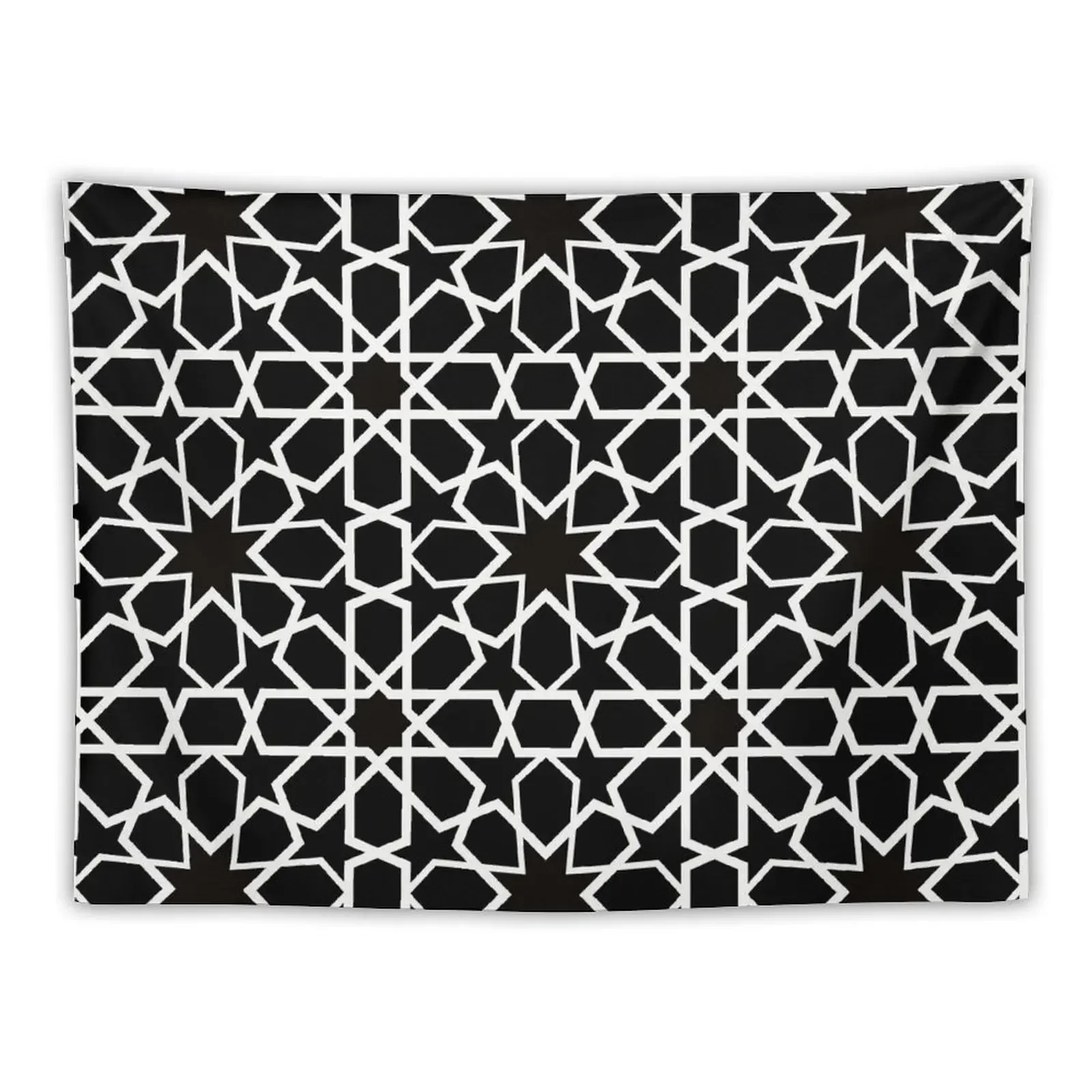 

white oriental pattern on black background - seamless pattern traditional morocco style Tapestry Decoration Aesthetic Tapestry