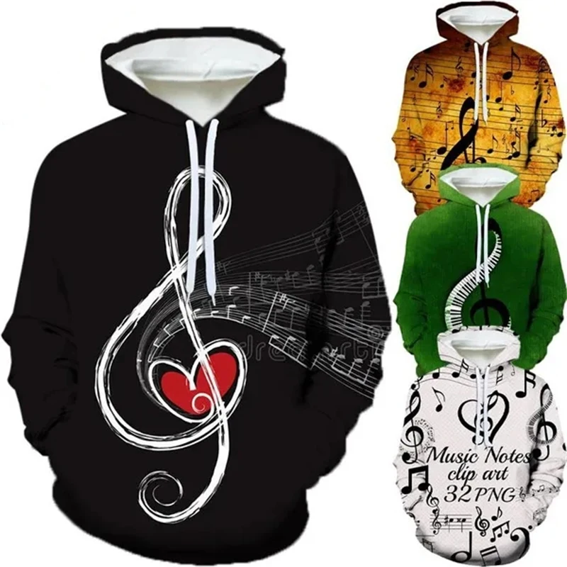 Printed Autumn New Musicnotes Pattern Hoodie Fashion Men's Note Street Style Sports Hoodie 3D Graphic Hoodies Comfy Clothes Male