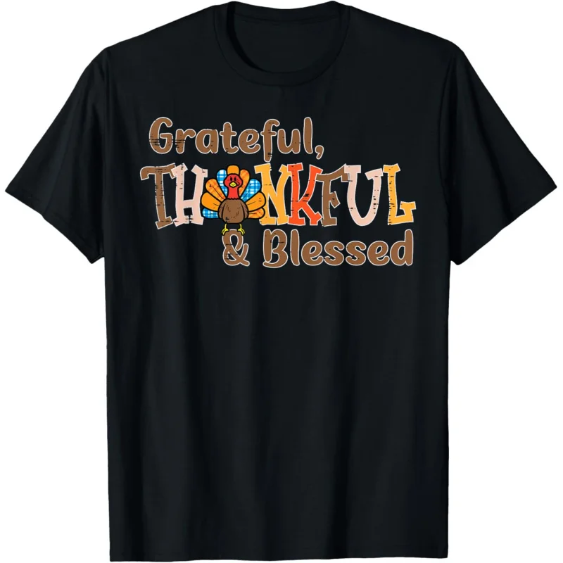 Turkey Grateful Thankful Blessed Thanksgiving Men Women Kids T-Shirt