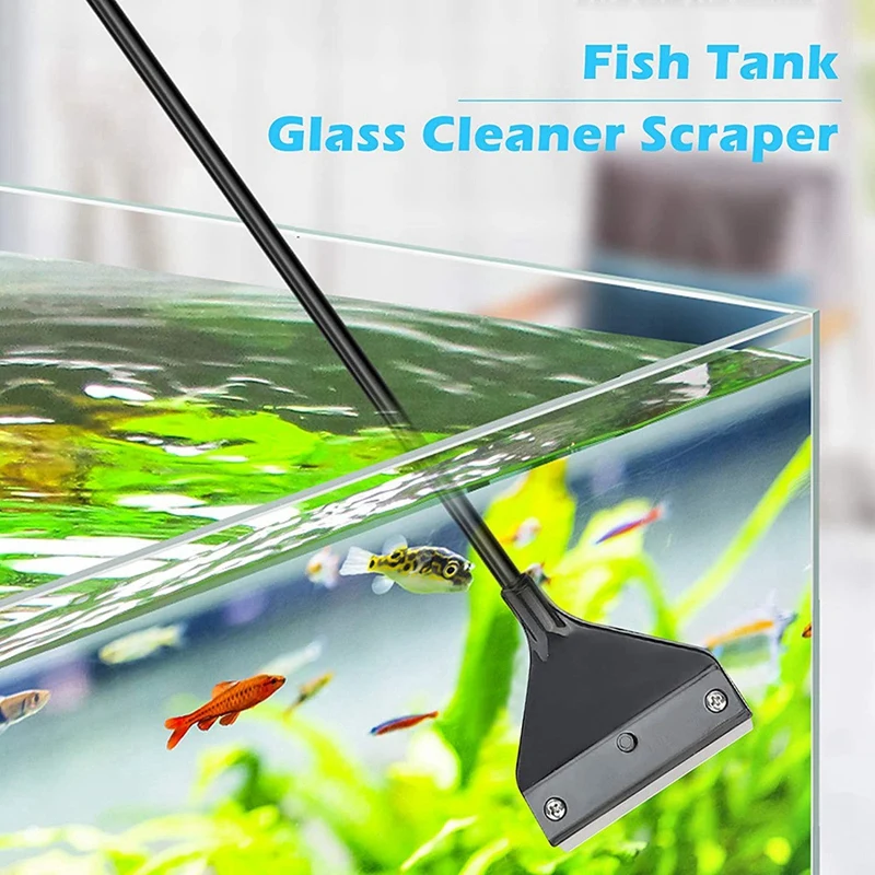 Aquarium Algae Scraper Fish Tank Cleaner Maintenance Glass Cleaner Scraper With Extension Rod And 10 Blades