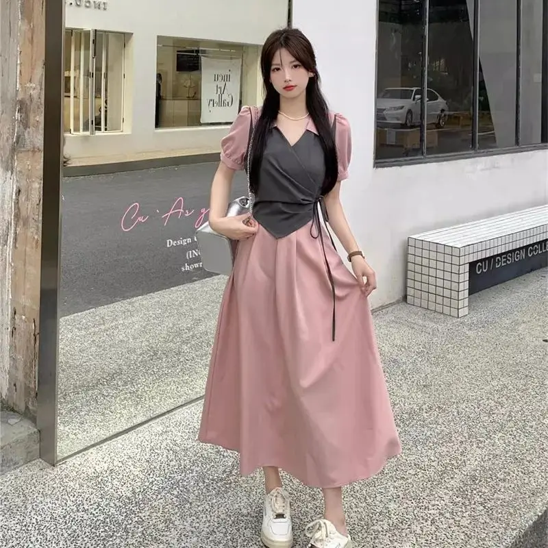 French POLO Dollar Splicing for Slimming and Fake Two-piece Dress 2024 Summer Loose Versatile Temperament Design Sense Dress for