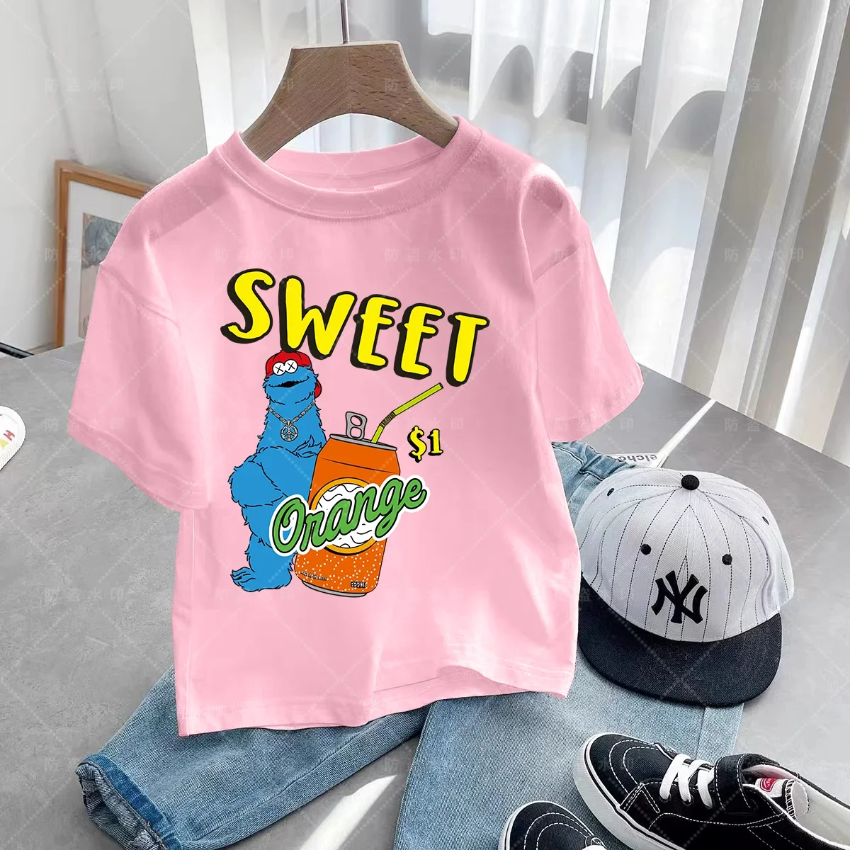 Summer Kids Short sleeved Girls and Boys T-shirts Sesame Street Elmo Cartoon Print Multicolor Kids T-shirts Fun baby clothes