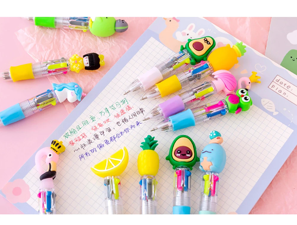 2Pcs Nette Cartoon Tier 4 Farben Mini Multicolor Kugelschreiber Schreibwaren Student Geschenke Büro Schule Schriftlich Kawaii Liefert – Detail 9
