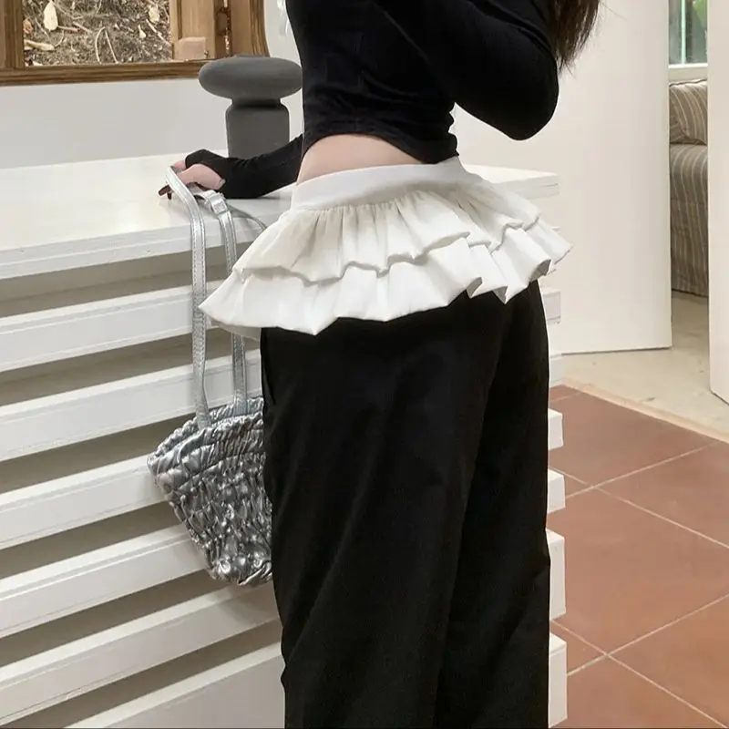 Puff skirt spliced ​​with casual pants, windproof, loose and airy sweatpants, culottes, slimming wide-leg pants