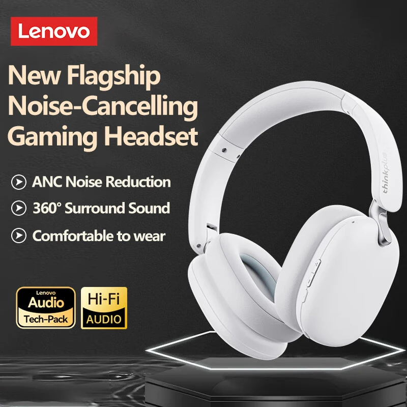 New Lenovo TH60 Wireless Bluetooth 5.4 Headsets HIFI Stereo Headphones Long Battery Life HD Call Earphones With Mic 40MM Pro Max