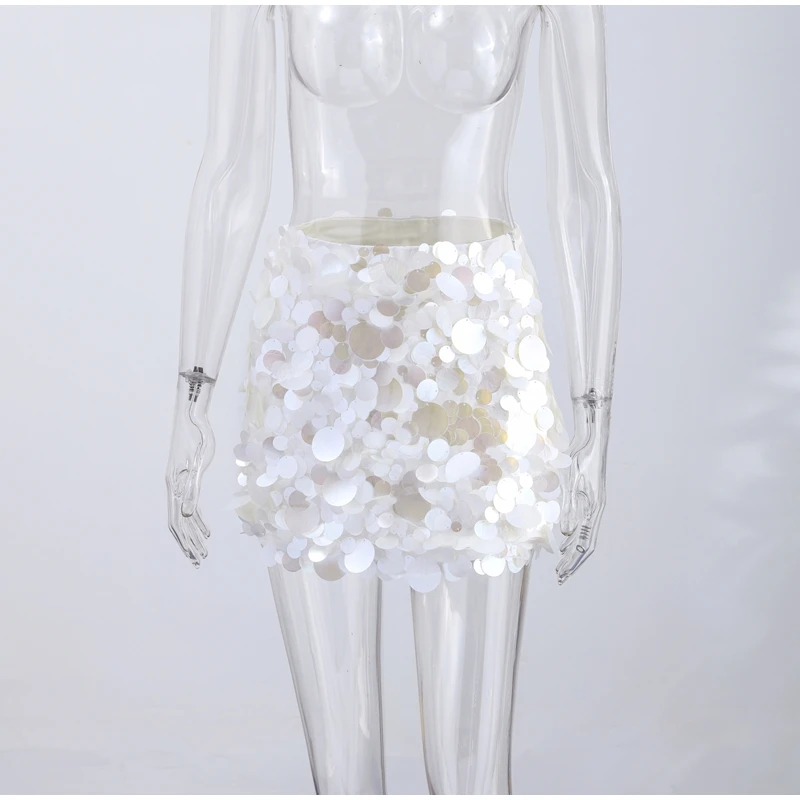 Fashion Women's Sequined Mini Skirts Solid High Waist Short A-line Beach Female Skirt 2026 Spring Summer Lady Y2k Party Clothes