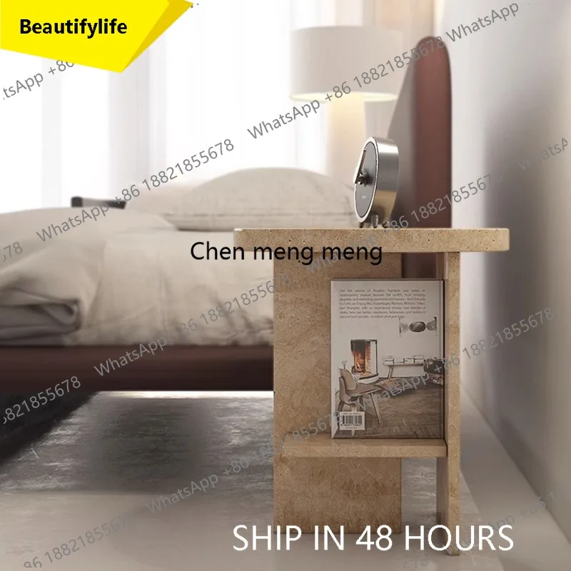 

Прикроватная тумбочка 02M в скандинавском стиле, дизайнерская, из натурального травертина, угловая, для дивана, в стиле легкой роскоши