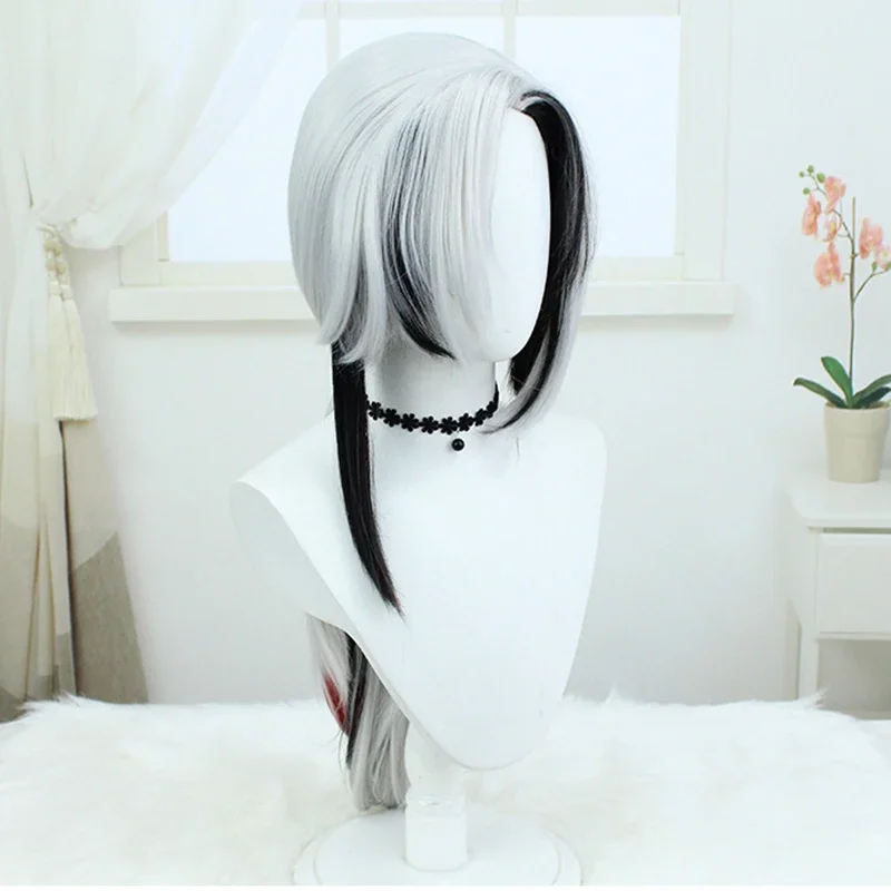 Game Genshin Impact Arlecchino Peruere Cosplay Wig Black White Long Hair Ponytail Heat Resistant Synthetic Wigs Halloween Prop