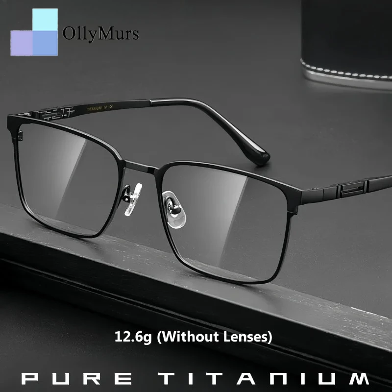

OLLYMURS Men's Ultralight Pure Titanium Business Glasses Luxury Fashion Square Optical Prescription Eyeglasses Frame HT0239