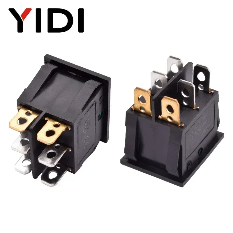 مفتاح هزاز بلاستيكي بضوء مضيء ، زر ضغط مزدوج ، أحمر وأخضر ، طاقة داخل وخارج القارب ، 6 مسامير ، KCD6 ، 12 فولت ، 16A ، 1 #5