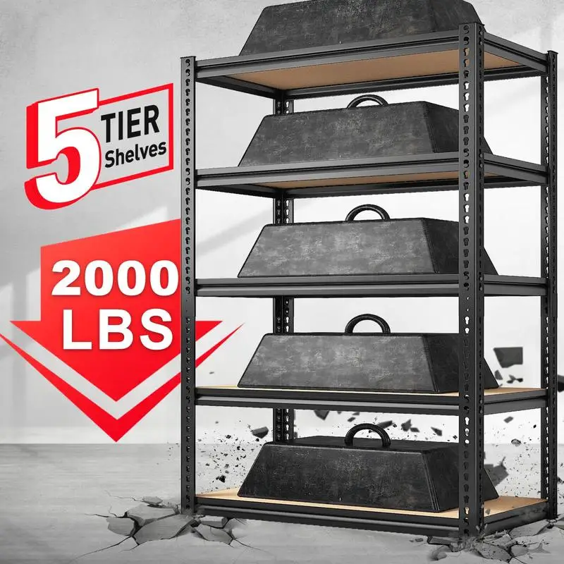 Raybee Garage Shelves 5 Tier Metal Storage Shelving Unit ชั้นวางของโรงรถแบบปรับได้สําหรับคลังสินค้า Pantry Basement