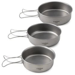 Lixada Titanium Bowls Ultralight Titanium Dinner Bowl Pan Foldable Handles Camping Tableware Outdoor Camping Traveling Supplies