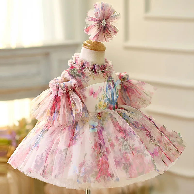 Sweet and cute baby birthday high-definition dress exquisite girl wedding dress new girl net gauze lace skirt 2-10 years old