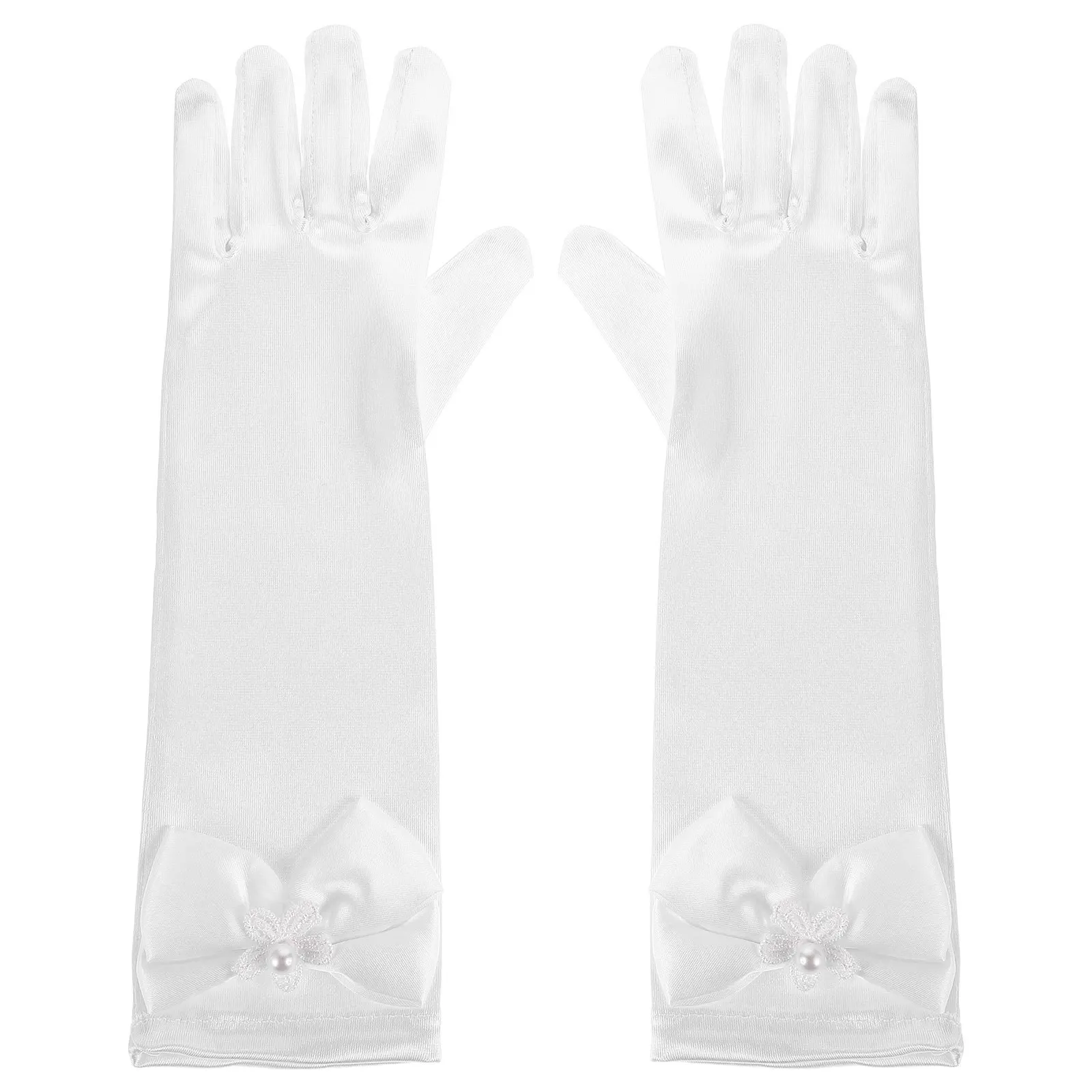 1 زوج قفازات الأطفال الرسمية للفتيات القوس الساتان زهرة فتاة فستان أطفال اكسسوارات الزفاف الشاي حفلة الأميرة ارتداء