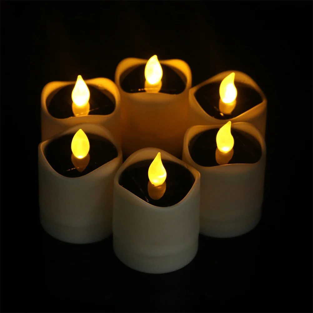 

6Pcs Solar Rechargeable Tea Wax Lamp Flameless LED Outdoor Garden Wedding Birthday Decoration Solar Flameless Lamp