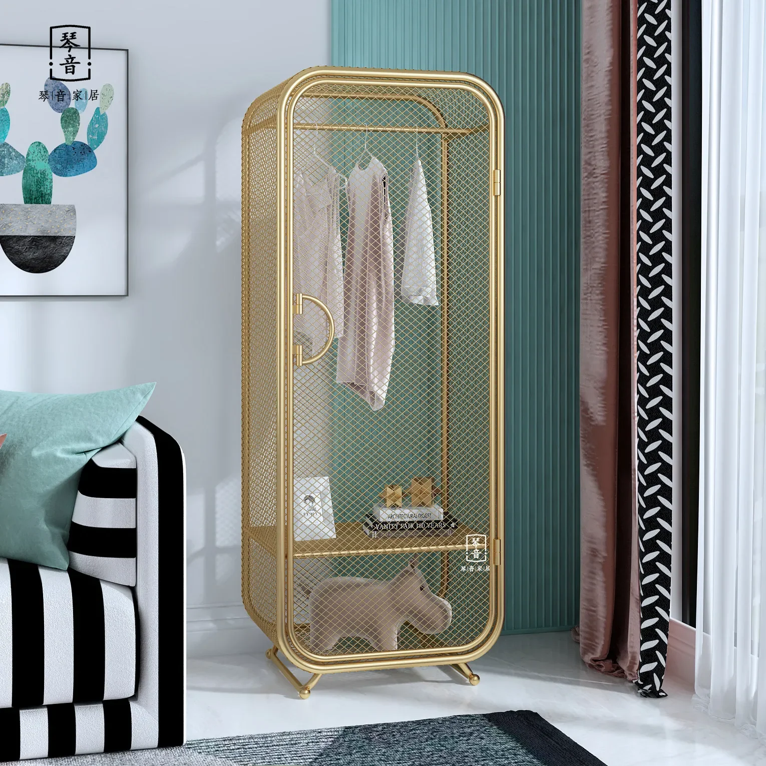 CX corner small apartment mobile installation-free overall very narrow metal hanging wardrobe